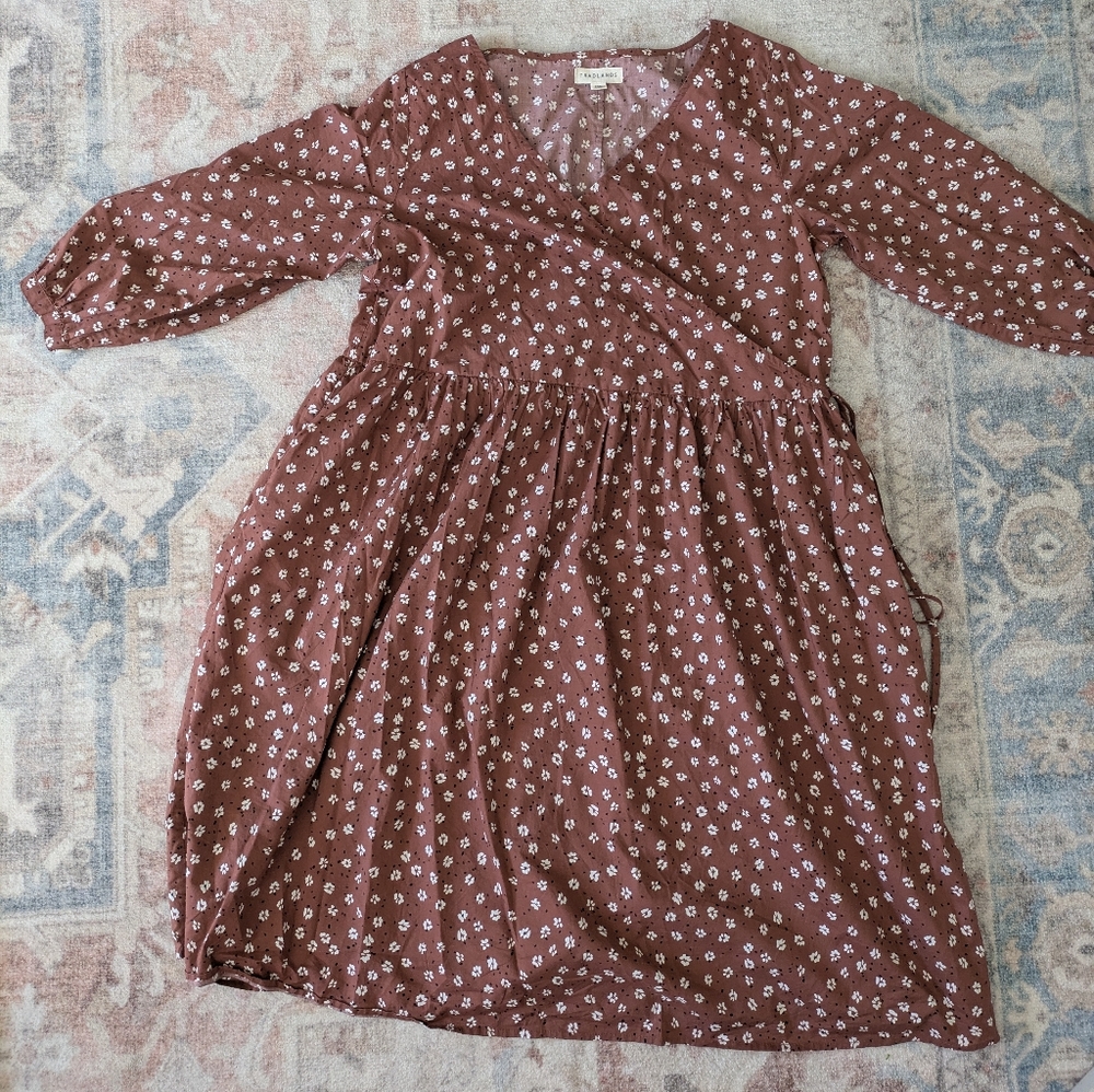Tradlands Augusta Dress Plum Floral Faux Wrap - XS
